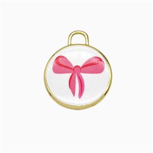 Copper Circle Pendant Painted Bowknot Gold Plated, approx 17mm