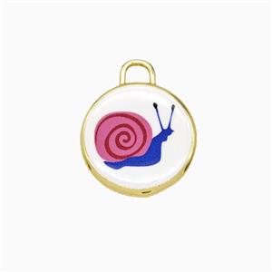 Copper Circle Pendant Painted Snail Gold Plated, approx 17mm