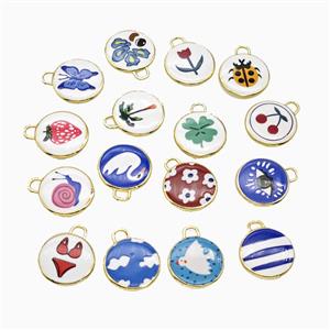 Copper Circle Pendant Painted Gold Plated Mixed, approx 17mm