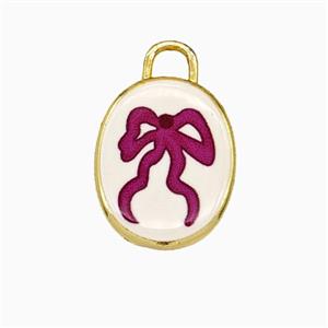 Copper Oval Pendant Painted Bowknot Gold Plated, approx 13.5-17mm