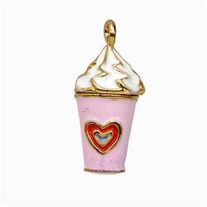 Copper Ice Cream Pendant Pink Enamel Cup Gold Plated, approx 9-17mm