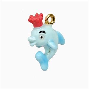 Copper Dolphin Pendant Enamel Gold Plated, approx 13-17mm