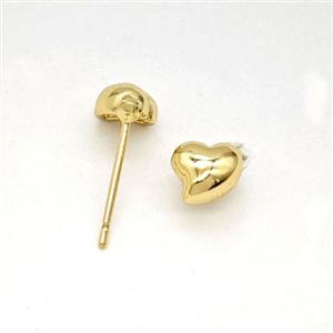 Copper Heart Stud Earrings Gold Plated, approx 7mm