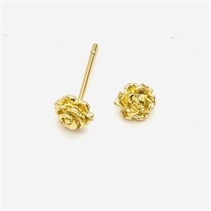 Copper Roseflower Stud Earrings Gold Plated, approx 6mm
