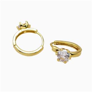 Copper Hoop Earrings Pave Zirconia Gold Plated, approx 8mm, 18mm dia