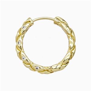 Copper Hoop Earrings Pave Zirconia Gold Plated, approx 23mm dia