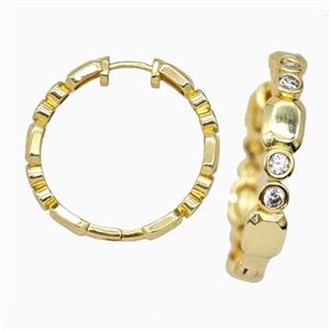 Copper Hoop Earrings Pave Zirconia Gold Plated, approx 30mm dia