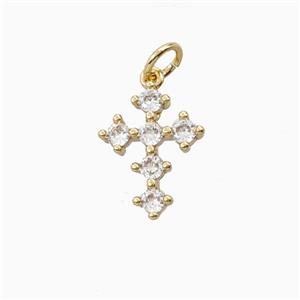 Copper Cross Pendant Pave Zirconia Gold Plated, approx 11-14mm