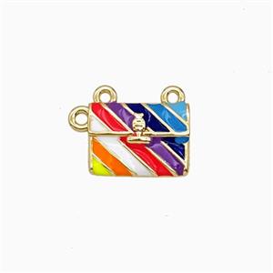 Copper Handbag Pendant Multicolor Enamel 2loops Gold Plated, approx 8-10mm