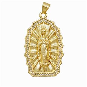 Copper Virgin Mary Pendant Pave Zirconia Gold Plated, approx 20-30mm