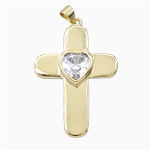 Copper Cross Pendant Pave Zirconia Gold Plated, approx 26-35mm