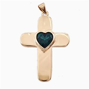 Copper Cross Pendant Pave Zirconia Gold Plated, approx 26-35mm