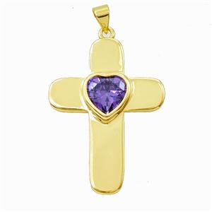 Copper Cross Pendant Pave Zirconia Gold Plated, approx 26-35mm