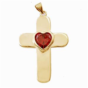 Copper Cross Pendant Pave Zirconia Gold Plated, approx 26-35mm