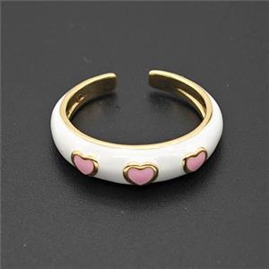 Copper Rings Heart White Enamel Gold Plated, approx 6mm, 22mm dia