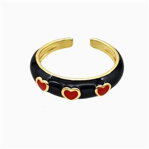 Copper Rings Heart Black Enamel Gold Plated, approx 6mm, 22mm dia