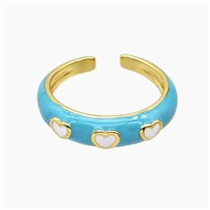 Copper Rings Heart Teal Enamel Gold Plated, approx 6mm, 22mm dia