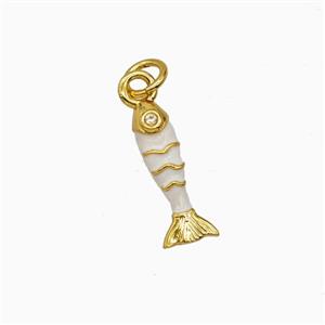 Copper Fish Pendant White Enamel Gold Plated, approx 4-15mm