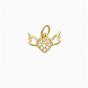 Copper Heart Angelwings Pendant Pave Zirconia Gold Plated, approx 8-12mm
