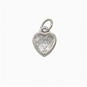 Copper Heart Pendant Pave Zirconia Platinum Plated, approx 7mm