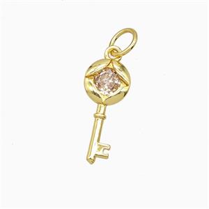 Copper Key Pendant Pave Zirconia Gold Plated, approx 7-15mm