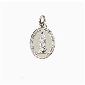 Copper Virgin Mary Pendant Oval Platinum Plated, approx 8-10mm
