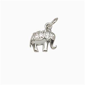 Copper Elephant Pendant Pave Zirconia Platinum Plated, approx 8-9.5mm