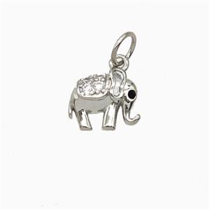 Copper Elephant Pendant Pave Zirconia Platinum Plated, approx 8-9.5mm