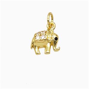 Copper Elephant Pendant Pave Zirconia Gold Plated, approx 8-9.5mm