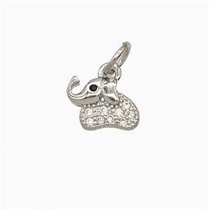 Copper Elephant Pendant Pave Zirconia Platinum Plated, approx 7-9mm