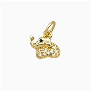 Copper Elephant Pendant Pave Zirconia Gold Plated, approx 7-9mm