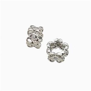 Copper Flower Beads Pave Zirconia Platinum Plated, approx 5-8mm
