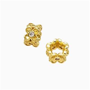 Copper Flower Beads Pave Zirconia Gold Plated, approx 5-8mm