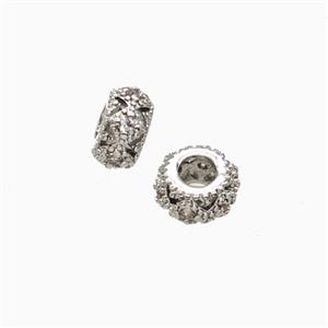 Copper Rondelle Beads Pave Zirconia Large Hole Platinum Plated, approx 4-8mm