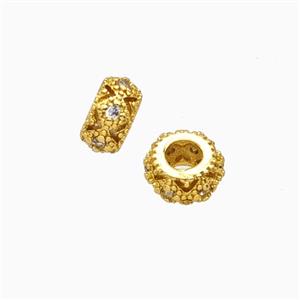 Copper Rondelle Beads Pave Zirconia Large Hole Gold Plated, approx 4-8mm