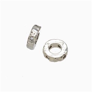 Copper Rondelle Beads Pave Zirconia Large Hole Platinum Plated, approx 8mm