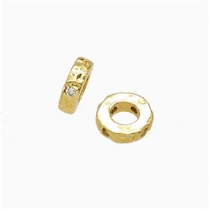 Copper Rondelle Beads Pave Zirconia Large Hole Gold Plated, approx 8mm