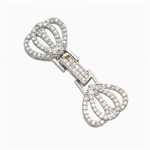 Copper Crown Clasp Pave Zirconia Platinum Plated, approx 13-35mm