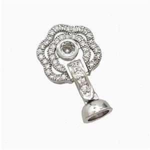 Copper Flower Clasp Pave Zirconia Platinum Plated, approx 13-22mm