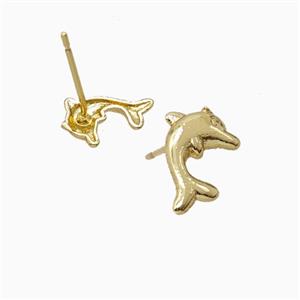 Copper Dolphin Stud Earrings Gold Plated, approx 7-10mm