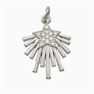 Copper Star Pendant Pave Zirconia Platinum Plated, approx 15-18mm