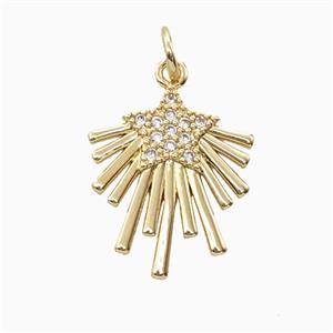 Copper Star Pendant Pave Zirconia Gold Plated, approx 15-18mm