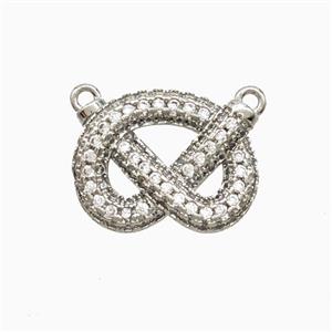 Copper Bowknot Pendant Pave Zirconia 2loops Platinum Plated, approx 12-16mm
