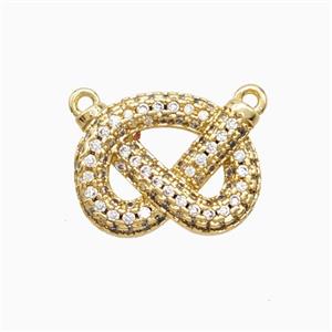 Copper Bowknot Pendant Pave Zirconia 2loops Gold Plated, approx 12-16mm