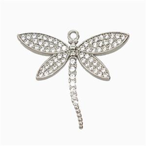 Copper Dragonfly Pendant Pave Zirconia Platinum Plated, approx 21-25mm