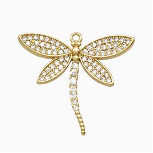 Copper Dragonfly Pendant Pave Zirconia Gold Plated, approx 21-25mm