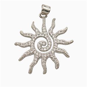 Copper Sun Pendant Pave Zirconia Platinum Plated, approx 28mm