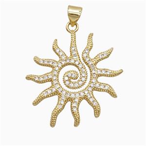 Copper Sun Pendant Pave Zirconia Gold Plated, approx 28mm