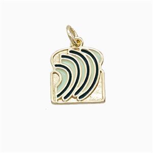 Avocado Toast Breakfast Charms Copper Pendant Green Enamel Gold Plated, approx 12mm