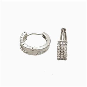 Copper Hoop Earrings Pave Zirconia Platinum Plated, approx 13mm dia